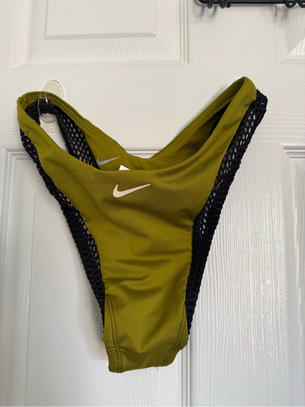Nike Olive Green Bikini Bottom with Black Mesh Trim